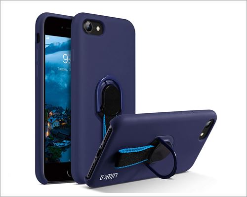 ULAK iPhone SE 2020 Slim Fit Liquid Silicone Ring Loop Kickstand Case